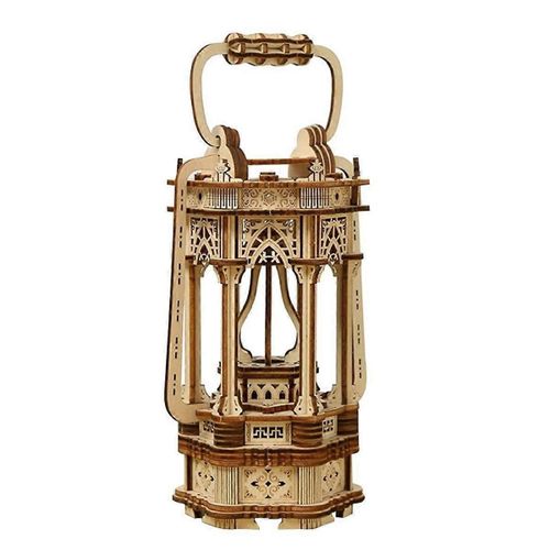 Ensemble tridimensionnel en bois Lampe rétro fait à la main bricolage Lanterne Ornements de bureau Ancien