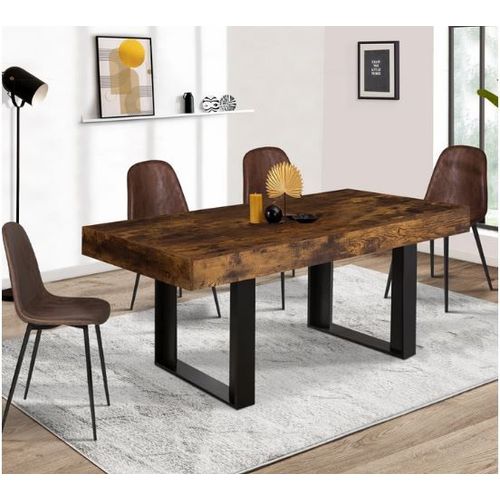Table À Manger Phoenix 160cm 6 Personnes Bois Effet Vieilli Et Noir