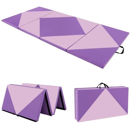 Costway Tapis De Gymnastique Pliable 240 X 117 X 5 Cm 4 Plis Housse Amovible En Cuir Pu Avec Attaches Auto-Agrippantes Violet
