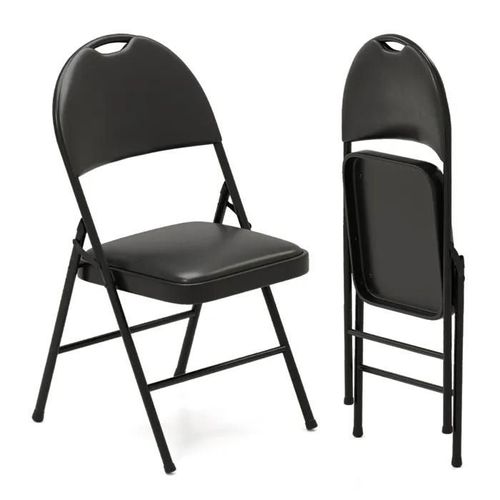 Costway Lot De 2 Chaises Pliantes 54 X 46 X 86 Cm Rembourrées Avec Cadre En Métal Et Poignée De Transport Empilables En Cuir Pvc