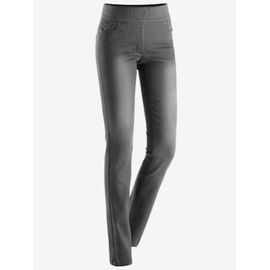 Jean Femme 5 Poches Large Ceinture Élastique Coupe Slim - - Denim Gris