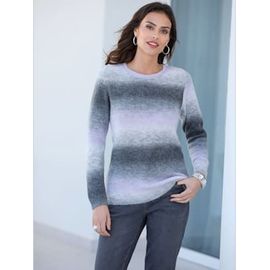 Pull Chaud Rayé Effet Dégradé Col Rond Avec Finitions Côtelées - - Gris-Parme