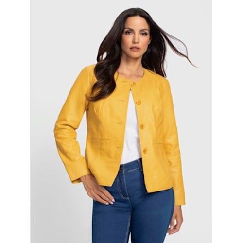 Veste En Cuir Pur Cuir D'agneau Nappa - Ashley Brooke - Jaune Soleil