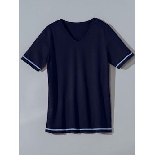 T-Shirt Femme Confortable Liseré Manches Et Ourlet - - Marine