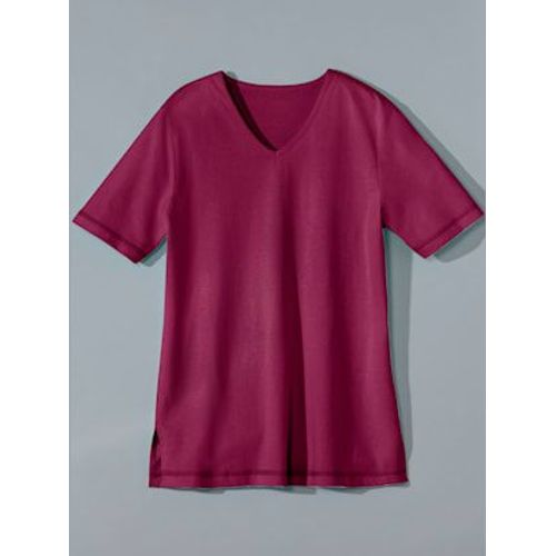 T-Shirt Femme Confortable Liseré Manches Et Ourlet - - Cyclamen