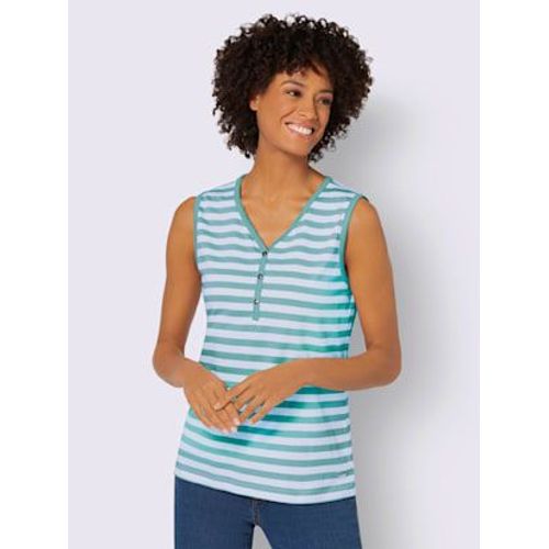 T-Shirt Rayé Pur Coton - Collection L - Menthe-Blanc À Rayures Fines