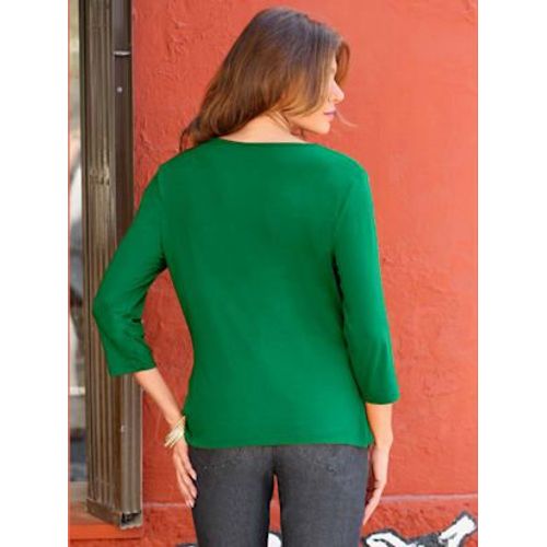 T-Shirt Femme Souple Col Bénitier Manches 3/4 - - Vert