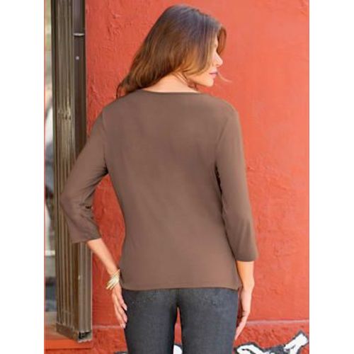 T-Shirt Femme Souple Col Bénitier Manches 3/4 - - Taupe