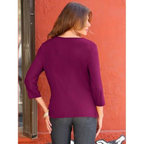 T-Shirt Femme Souple Col Bénitier Manches 3/4 - - Fuchsia