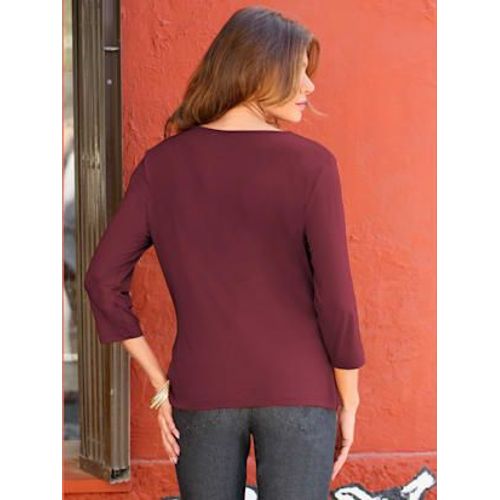 T-Shirt Femme Souple Col Bénitier Manches 3/4 - - Bordeaux