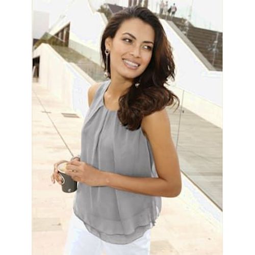 Top Femme Évasé Avec Encolure Ronde Plissée - - Gris Argenté