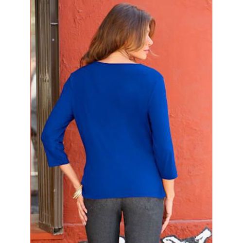 T-Shirt Femme Souple Col Bénitier Manches 3/4 - - Bleu Roi