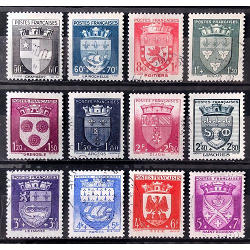 Série Blasons / Armoiries De Villes 1942 - Très Jolis N° 553 Chambéry + 554 La Rochelle + 555 556 557 558 559 560 561 562 563 564 Obl - France Année 1942 - Brn83 - N33312