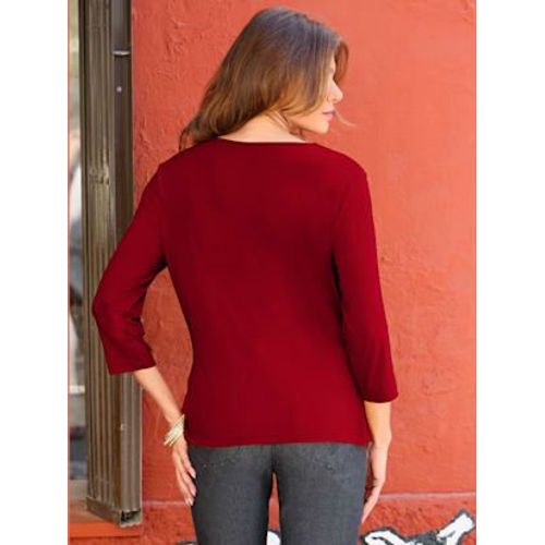 T-Shirt Femme Souple Col Bénitier Manches 3/4 - - Rouge