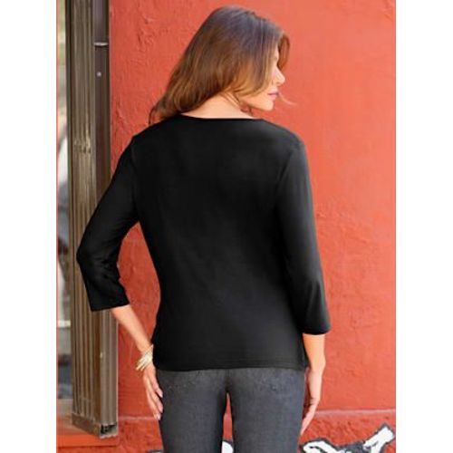 T-Shirt Femme Souple Col Bénitier Manches 3/4 - - Noir