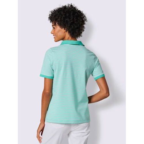 Polo Mélange Coton Et Lyocell De Qualité - Creation L Premium - Bleu Vert-Blanc À Rayures Fines