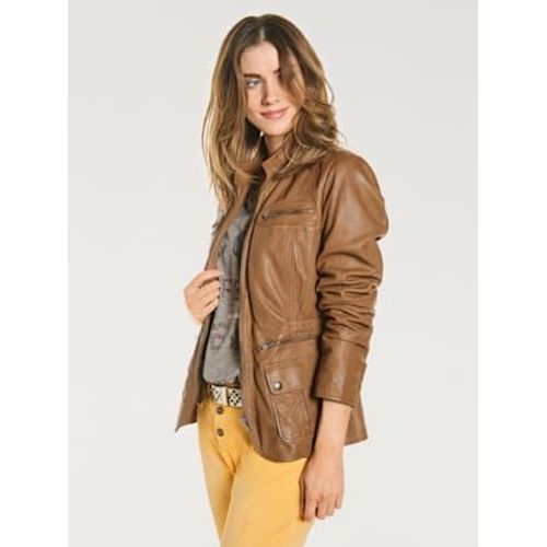 Veste En Cuir Cuir D'agneau Souple - Linea Tesini - Ambre