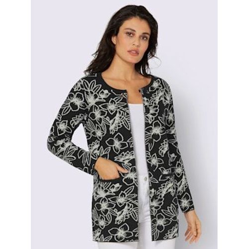 Veste En Tricot Jacquard 50% Laine Vierge - Creation L - Noir-Couleur Champagne À Motifs