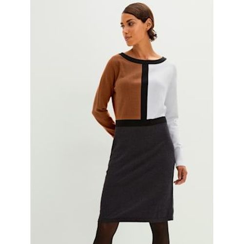 Robe En Tricot Pur Coton - - Anthracite-Ambre À Motifs