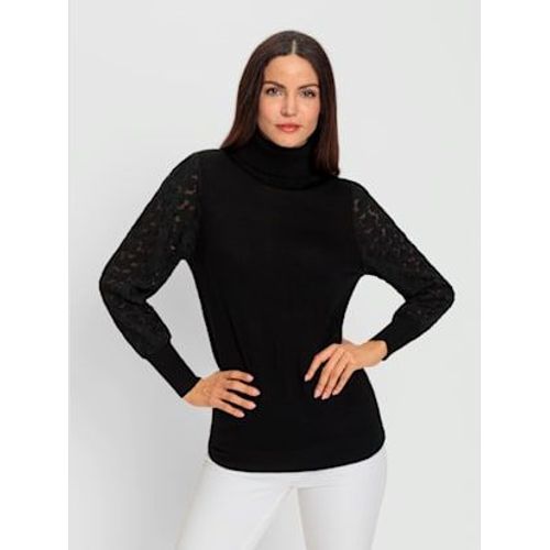Pull À Col Roulé Dentelle Florale Légèrement Transparente - Ashley Brooke - Noir