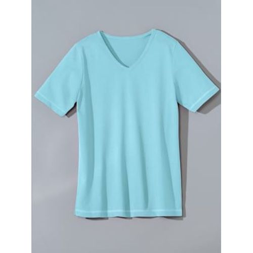 T-Shirt Femme Confortable Liseré Manches Et Ourlet - - Vert D'eau
