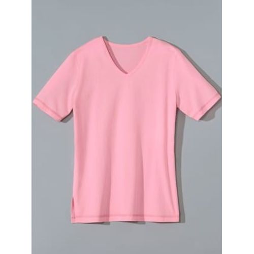 T-Shirt Femme Confortable Liseré Manches Et Ourlet - - Rose