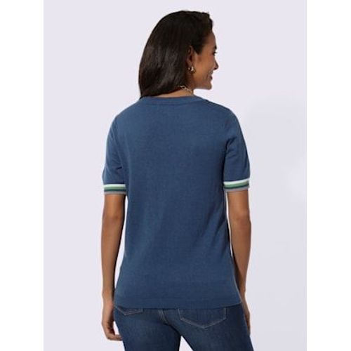 Pull Encolure Ronde Jolies Rayures - Collection L - Bleu Jean-Blanc À Rayures Fines