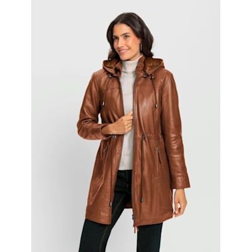 Veste En Cuir Capuche Amovible Avec Empiècement Imitation Fourrure - Mainpol - Ambre