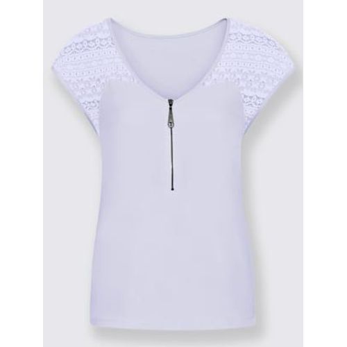 T-Shirt Col V À Glissière Épaules En Dentelle - - Blanc