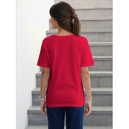 T-Shirt Femme Simple Confortable Col V - - Rouge