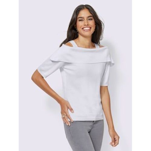 Pull En Tricot Jersey Encolure Carmen Avec Bretelles - Alessa W. - Blanc