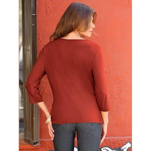T-Shirt Femme Souple Col Bénitier Manches 3/4 - - Cannelle