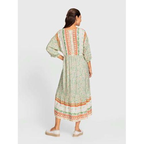 Robe D'été Coupe Plus Longue Au Dos - - Écru-Orange À Motifs