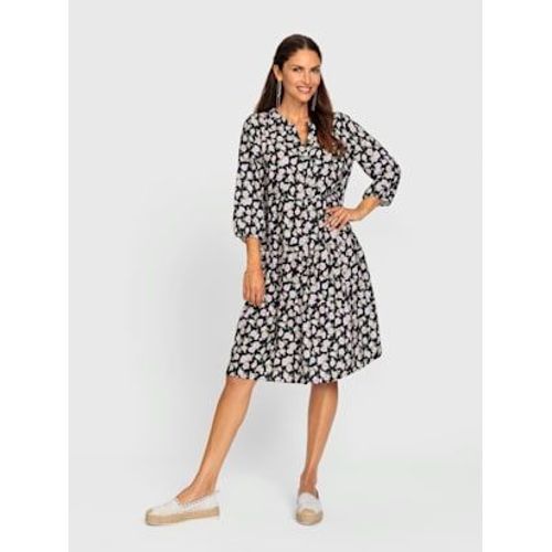 Robe À Fleurs Coupe En A Affinante - - Noir-Blanc À Motifs
