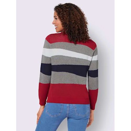 Pull À Manches Longues 64% Coton - Collection L - Gris-Rouge À Motifs