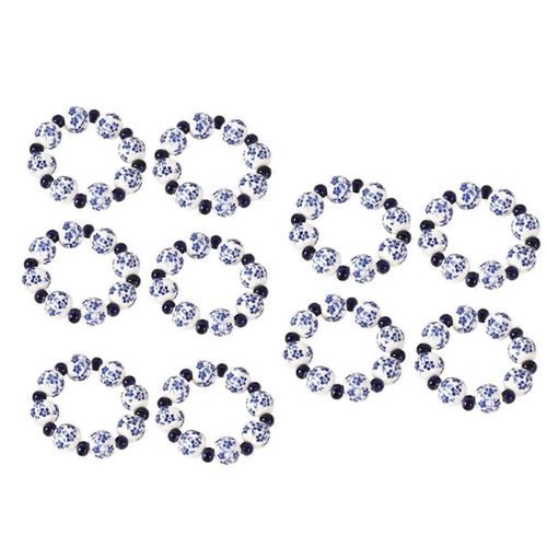 10PCS Style Ethnique Peint À La Main Bleu Blanc Perles Rond De Serviette De Table À La Maison Décoration Serviette De Table Boucle Ha