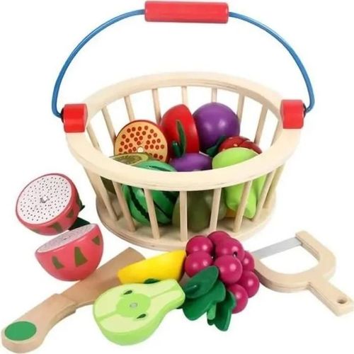 14 PCS Fruit Jouets à Découper en Bois Legumes a Decouper Aliments Jouet Jeux D\'imitation Cuisine Jouet Pour Enfant 3-7 Ans