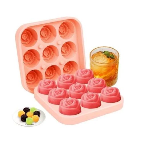Lot De 2 Moules À Glaçons En Silicone, Forme De Rose Moule A Glacon Plateaux Moules,Avec Couvercle, Parfait Le (12.4x12.4x4.5cm)