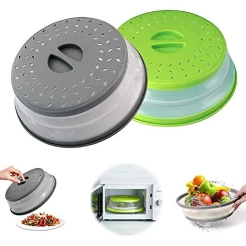 Cloche Micro Onde, 2Pcs Couvercle Micro Ondes Retractable, Cloche Alimentaire, Couvercle Pliable Anti Vapeur et Fonction Passoire