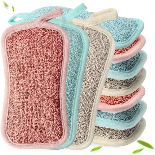 Eponge Reutilisable Lavable, Lot de 10 Eponge Vaisselle, Eponge Lavable, éponge Microfibre, Eponge Grattante Double Face