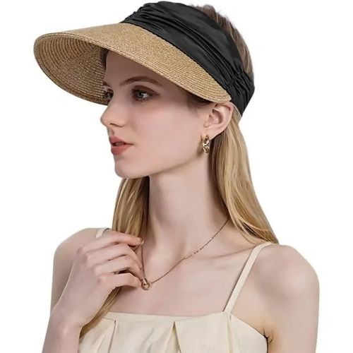 Noir - Chapeau De Soleil - Femme - Paille - Anti Uv - Bord Large - Chic