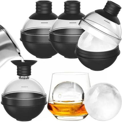 Noir - Moule À Glaçons - Noir - Lot De 4 - Silicone Alimentaire - 6 Cm - Couvercle Entonnoir 2-En-1