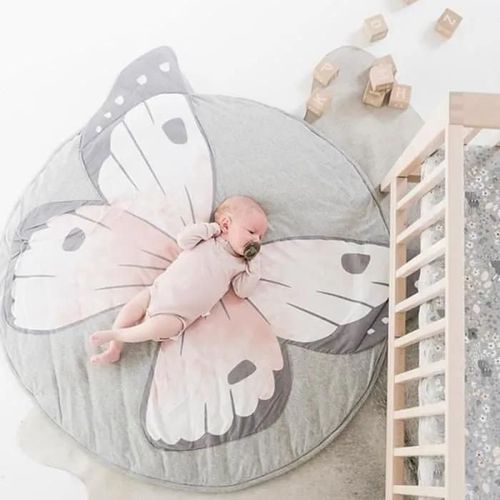 Gris Tapis D\'éveil Papillon Tapis De Jeu Pour Bébé Tapis Rond En Coton Doux Décoration De Salle