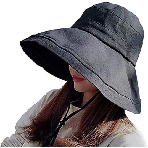 Noir - Chapeau De Plage - Femme - Pliable - Large Bord - Coton - Couleur Noir