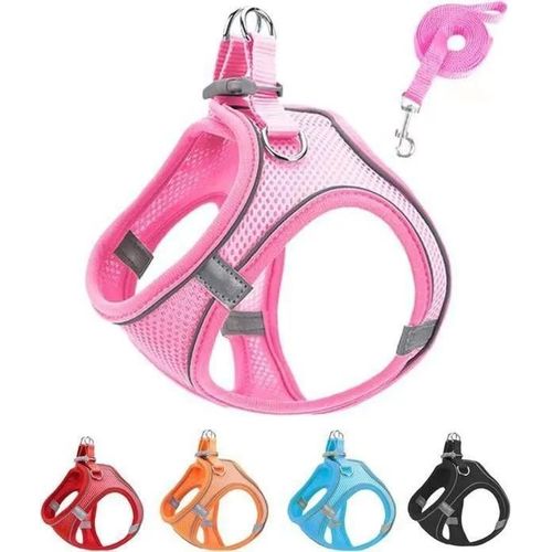 Ensemble Harnais Et Laisse Pour Chien En Maille Douce Rose,Harnais Pour Chiot Facile À Marcher,Gilet Réfléchissant Réglable,Rose S