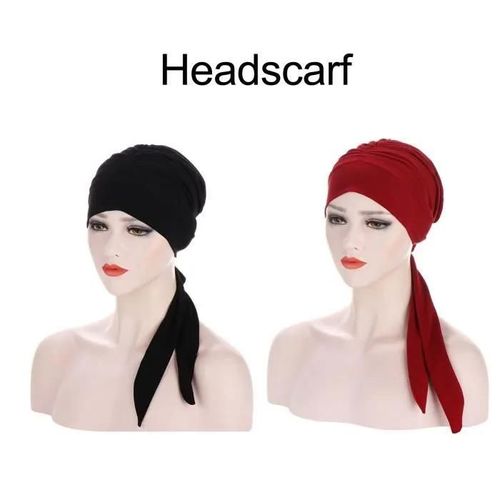 Hililand Foulard À N?ud 2 Pièces À La Mode Chimio Chapeaux Femmes Doux Respirant Couleur Pure Longue Queue Arc Foulard Pour