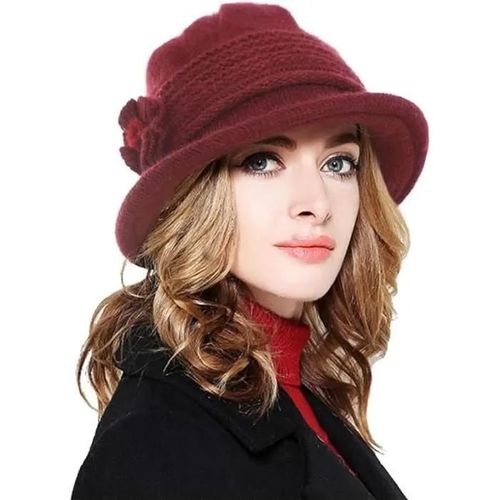 Vin Rouge - Bonnet En Tricot Chaud Femme D\'hiver Vin Rouge - Chic - Doublé Polaire - Élastique