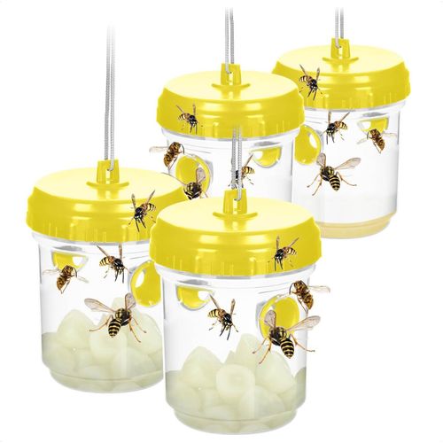 4X Wasp Trap-Living Eco Friendly Hanging Trap-Insect Protection Outdoor-Plastic Insect Catcher-Animal Friendly (04 Pieces-Yellow 13cm).[P300]