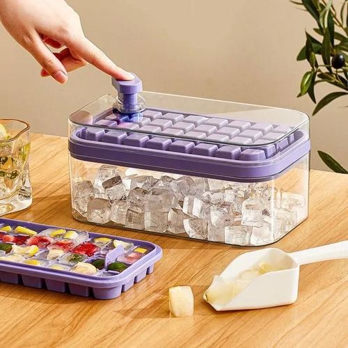 Moule À Glaçons, Bacs À Glaçons En Silicone Avec Couvercle, Double Couche 64 Glaçons, Carrés Faciles À Retirer (Violet)