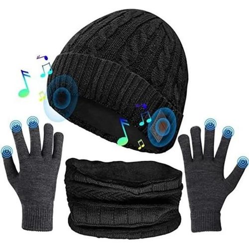 Noir - Bonnet Bluetooth 5.0 Cadeau Homme Femme Noir Chapeau D\'hiver Sans Fil Usb Stéréo Microet Intégrés Avec Écharpe Et Gants